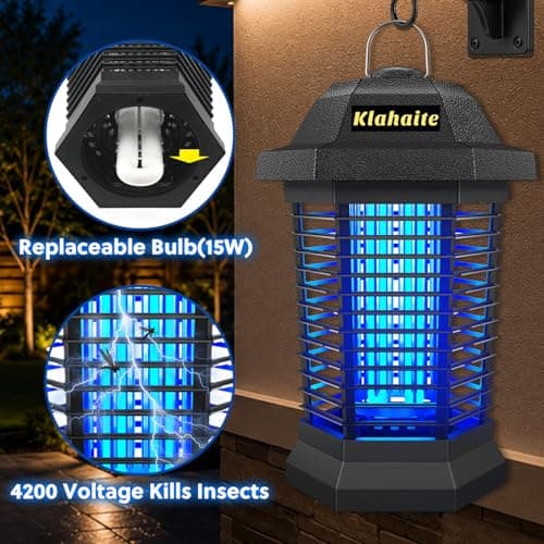 Klahaite Bug Zapper Outdoor, Electric Mosquito Zapper, Fly Zapper Indoor Fly Traps, Mosquito Repellent Outdoor Patio and Backyard Covers 1/2 Acre, 3 Prong Plug, 4200V, ABS Fireproof Plastic Outer - Thumbnail 6