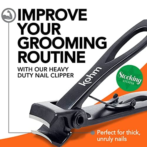 KOHM Nail Clippers for Thick Nails - Heavy Duty, Sharp Wide Mouth Professional Fingernail and Toenail Clippers for Men, Women & Seniors, Black - Thumbnail 2