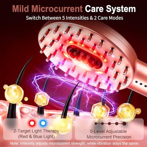 ABVOT 3-in-1 Electric Scalp Massager with Hair Oil Applicator, Red & Blue Light Modes, Vibrating Massage Tool for Scalp/Face/Body Relaxation, Portable Scalp Massager Brush for Travel (Rose Gold) - Thumbnail 3