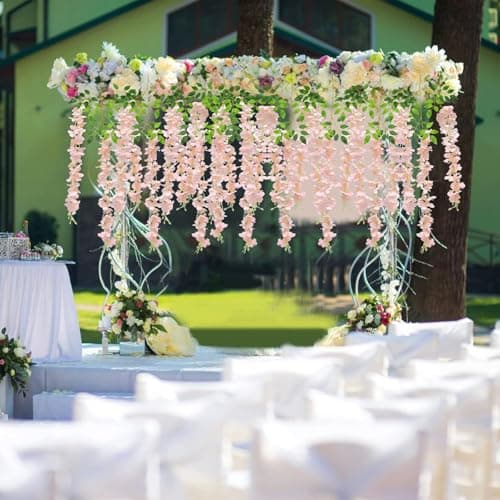 U'Artlines 48 Pack (Total 172.8 Feet) Artificial Fake Wisteria Vine Rattan Hanging Garland Silk Flowers String Home Party Wedding Decor (48, Light Pink) - Thumbnail 3