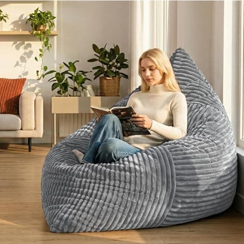Paxato 3 in 1 Giant Bean Bag Chair for Adults & Kids, Convertible Bean Bag Bed, Couch & Floor Cushion, Comfy Reading Lounge Sofa, Soft Corduroy Washable Cover for Bedroom, Living Room & Dorm, Grey