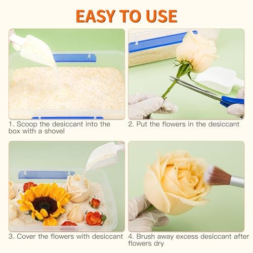 Aboofx 5LBS Silica Gel Flower Drying Kit, Reusable Color Indicating Flower Drying Silica Gel Crystals with Airtight Container, Brush, Ice Scraper & Gloves, DIY Flowers Preservation Kit for Art Craft - Thumbnail 6
