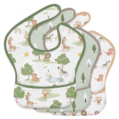 CIVARUA KIDS 3-Pack Baby Feeding Bibs | Waterproof Stain-Resistant 3D Food Catcher, Soft Lightweight Design for Baby-Led Weaning, Infants & Toddlers 3-24 Months Jungle Animals