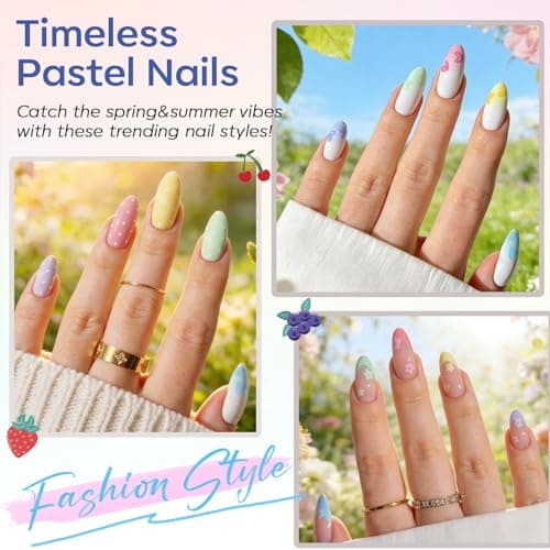 modelones Pastel Gel Nail Polish Set, Hema Free Macaron Gel Polish Set Light Pink Pastel Yellow Purple Baby Blue Green 6 Colors 2026 Spring Easter Summer Nails with Fruit Theme Stickers LED Mani Gift - Thumbnail 2