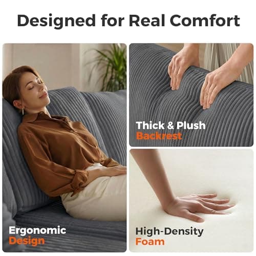 Luxury Oversized Corduroy Modular Couch, Comfy U-Shaped Cloud Sectional Sofa with Deep Seats, Moveable Ottomans, Modern Minimalist Sleeper Sofa for Living Rooms (6-Seater U Shaped, Grey) - Thumbnail 6