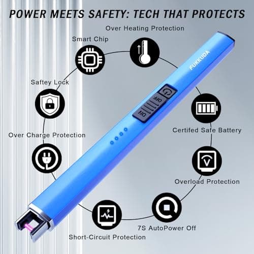 FUKKUDA Electric Candle Lighter with Safety Switch - USB Rechargeable Windproof & Flameless Plasma Arc Lighter for Easter Basket Stuffers (Sapphire Blue) - Thumbnail 4