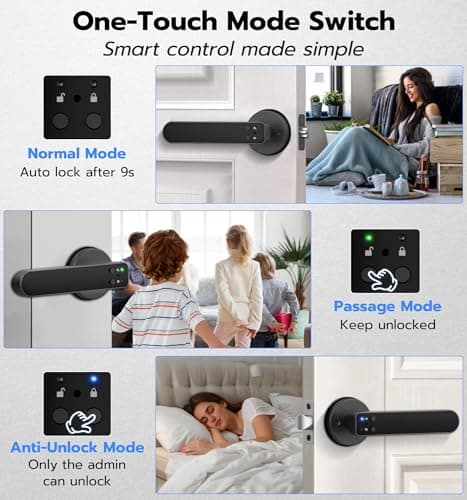 Anweller H1 Fingerprint Door Handle Lock, Smart Keyless Entry Door Knob Lock, Door Lever Locks for Bedroom, Bluetooth App Control Doorknob, Display Screen, RFID Card, Code Keypad - Black - Thumbnail 5