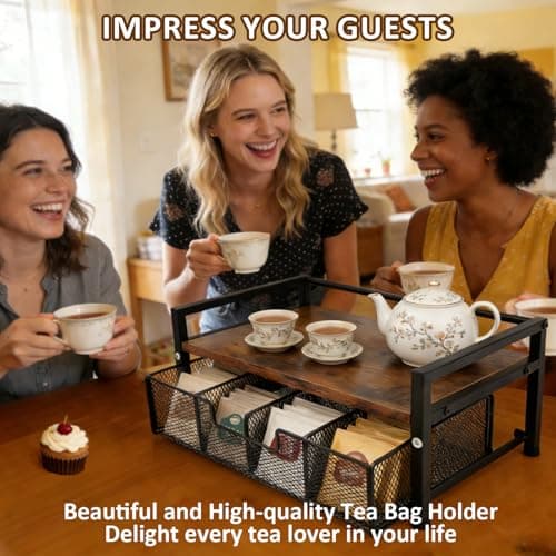 Tea Bag Organizer Holder, Wood Tea Organizers and Storage, 8 Compartments - Thumbnail 6