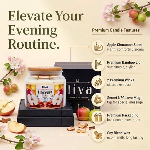 DV DIVA Apple Cinnamon Scented Soy Wax Candle Gift 14oz Anniversary, Valentine & Birthday Gift Luxury Large Candle with Hidden NFC Love Message Soft Fragrance for Home Decor & Relaxing Ambiance - Thumbnail 4