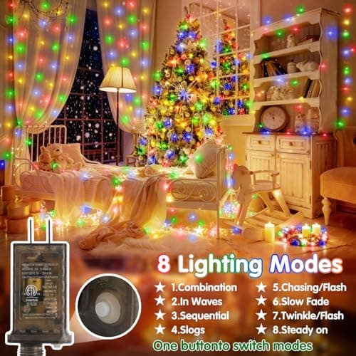 KNONEW 203FT 600 LED Outdoor Fairy Lights Plug in, Christmas Fairy Lights Outdoor Waterproof 8 Modes Memory Times for Wedding Bedroom Walls Garden Trees Decoration - Thumbnail 2