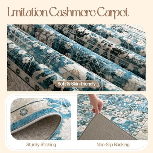 Voyantek 5x7 Area Rugs for Living Room,Ultra Soft Faux Wool Rugs for Bedroom,Dining Room,Non-Slip Backing Washable Rugs,Stain Resistant Home Decor Rug (Blue, 5' x 7') - Thumbnail 3