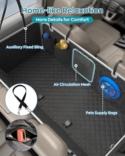 PetPurrio Dog Car Seat Cover for Back Seat, Hard Bottom Dog Hammock for Car, Waterproof Back Seat Extender for Large Dogs, Pet Seat Protector, Universal for Cars, SUVs, 400lb - Thumbnail 3