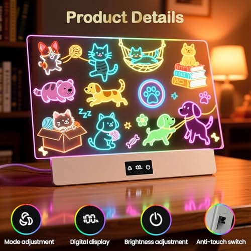 TAEMVV LED Drawing Board for Kids, 16-Inch Rechargeable Light Up Dry Erase Board with 8 Colors, 3 Dynamic Modes, 6-Level Dimmer, 15H Battery, Built-in Stand & Full Kit Clear - Thumbnail 5