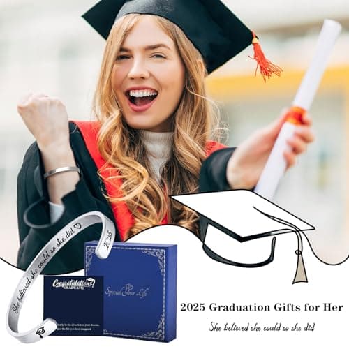 Hisatan Graduation Teacher Appreciation Mother Gifts for Women, Inspirational Mom Bracelet Gifts Silver Cuff Bangle Womens Bracelet, Stainless Steel Zirconia Jewelry Class of 2026 for Her - Thumbnail 2