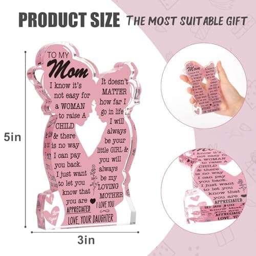 Mom Gifts Mothers Day Birthday Gifts from Daughter, Mom Birthday Gift Ideas Cool I Love Mom Best Mom Ever Gifts New Mom Single Mom Christmas 2025 Mother's Day Easter Gift Acrylic Plaque Sign - Thumbnail 3
