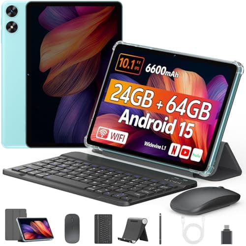 FIRYMID Android Tablet with Keyboard, 24GB+64GB, 1TB Expand, 10 inch Android 15 Tablet with 1.8Ghz CPU, 2MP + 8MP Camera, 10H Battery, 5G WiFi, BT5.3, Widevine L1, Split Screen, Case, Mouse, Stylus - Image 1