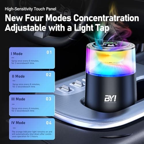 Smart Car Air Freshener with RGB Ambient Light, Galaxy Cloud Mist, Auto On/Off, Built-in Battery, Car Aroma Diffuser, Home, Office (4 Essential Oil Box), Long-Lasting Scent - Thumbnail 4
