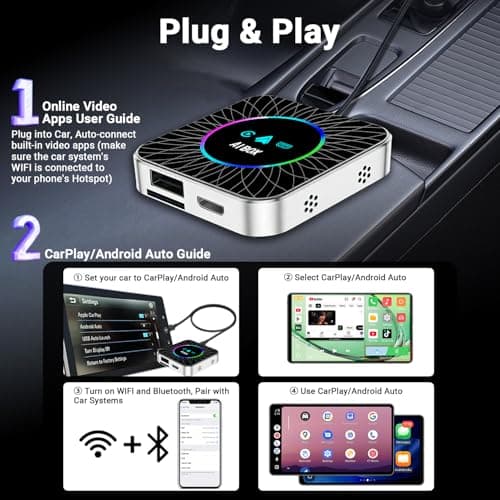 AI Box Carplay, 4+32GB Car Video Box for Netflix/YouTube/TikTok/TF Card & HDMI Output Streaming Magic AI Box Wireless CarPlay Adapter with Ambient Light, Fits for OEM Wired Car Play Cars - Thumbnail 6