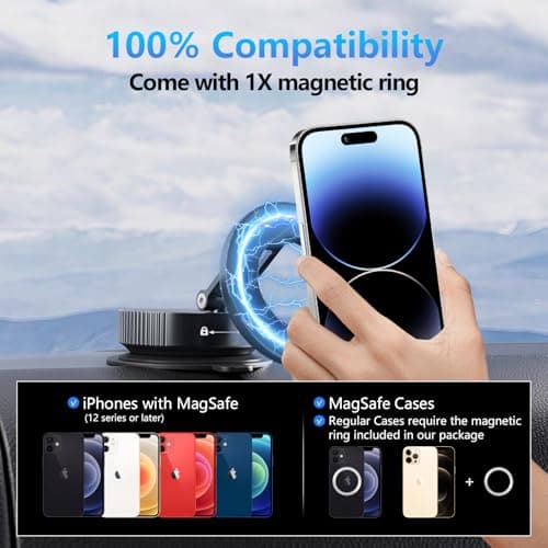 TBCR Vacuum Suction Cup Phone Mount, 360° Adjustable Magnetic Phone Holder for Car – [89+lbs Strongest Suction & 2800gf Magnetic] Swivel Lock for Car/Gym/Mirror/Shower - Thumbnail 6
