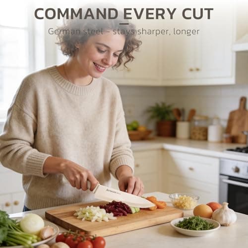 Astercook Knife Set, 15 Pieces Kitchen Knife Set with Sharpener Block, German Stainless Steel Knives Set with Anti-Rust Coating, Dishwasher Safe Elegant Cream White Knife Block Sets, Valentine's Gift - Thumbnail 2