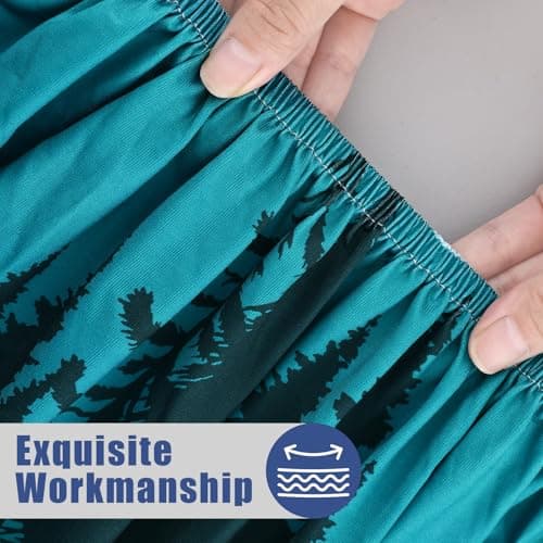 Moosfor Spandex Elastic Fitted Round Tablecloth for 45"-56" Tables, Stretch Washable Reusable Table Cover for Outdoor Picnic, Camping, Dining, Kitchen, Patio and Party, Forest - Thumbnail 4
