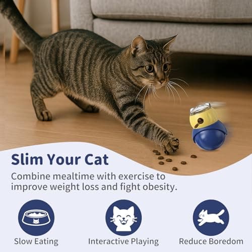 JoyBruko Interactive Cat Toys Treat Puzzle - for Indoor Cats Weight Loss Wobble Tumbler Feeder Food Dispenser, Fun Sliding Rolling, Enrichment Portion Control Slow Feeder for Kittens & Adult Cats - Thumbnail 4