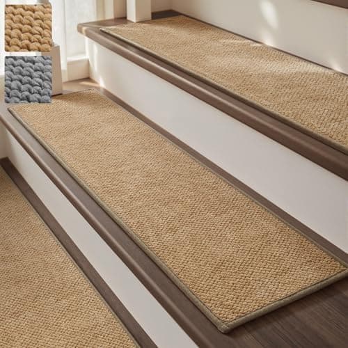 PADOOR Tufted Stair Treads for Wooden Steps 15PC, Soft Peel and Stick Stair Treads Non Slip Indoor, Adhesive Stair Runner Residue Free Stair Carpet Treads Washable for Kids Pets Elders, 8"x30" Beige