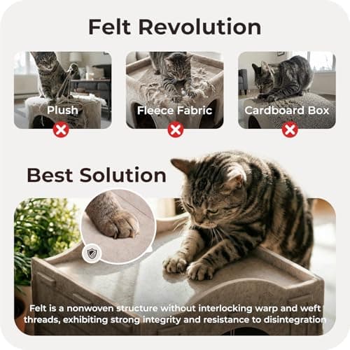 Apasiri Cat Bed Cave for Indoor Cats: New Felt Cat Bed with Fluffy Ball, Foldable Cat House with Scratch-Resistant Board, Hideaway Cat Cave for Timid Cats, Sturdy Two-Tier Cat Condo & Cat Houses - Thumbnail 4