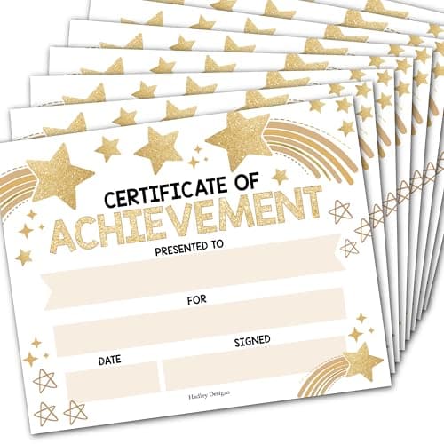 Classroom Award Certificates for Students -25 Certificate of Achievement Awards, Gold Star Certificate Paper, Preschool Graduation Certificates for Kids, Kindergarten Diploma, Star Student Honor Roll - Image 1
