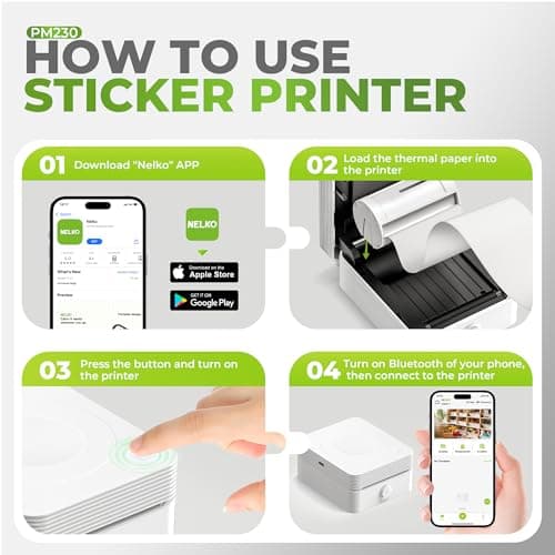 TYPONOS Sticker Printer, PM230 Mini Printer, Bluetooth Sticker Maker Machine with 3 Rolls Paper, Portable Print Pod for Journal, Lists, Study Notes, Pictures, DIY Gifts for Home Christmas, White - Thumbnail 5