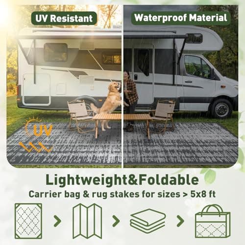 MontVoo Outdoor Rug Waterproof 5x8 ft Outdoor Carpet Patio Rug Mat Reversible RV Camping Rug Plastic Straw Outside Rug for Balcony Porch Deck Picnic Beach Modern Grey - Thumbnail 3