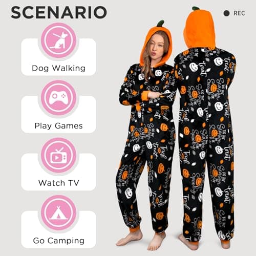 OLAOLA Halloween Family Matching Pajamas Pumpkin Trick or Treat Sleepwear Flannel Holiday Onesie Hooded Novelty Pjs - Thumbnail 3