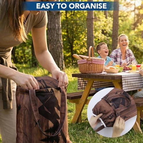 Picnic Table Cover with Bench Covers and Bag, 72in Camping Tablecloth, Waterproof Windproof Elastic Edges Fitted Rectangle Tables RV Gear Campers Must Have(Brown） - Thumbnail 3