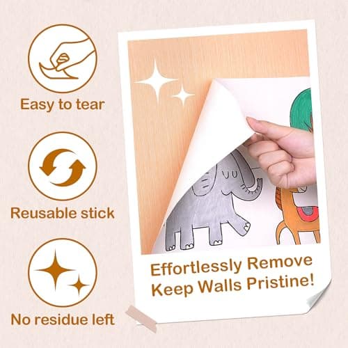 YPLUS Children Drawing Roll, Coloring Paper Roll for Kids, 120 x 11.8 Inch Sticky DIY Painting Drawing Paper Rolls for Toddler, Kids' Gift, Party Activities, Wall Coloring Paper Stickers - Animal - Thumbnail 3