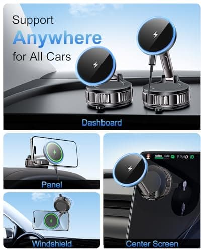 iPhone Magsafe Car Mount Charger [15W Fast Wireless Charging, 120+ LB Strongest Suction & 2800gf Strongest Magnetic] 360° Adjustable Car Phone Holders for your car, for iPhone 17 16 15 14 13 12 series - Thumbnail 4