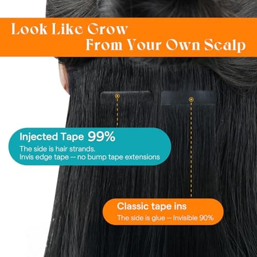 Sunny Hair Invisible Injected Tape in Hair Extensions Brown Highlight, 24inch 20Pcs 50g Real Human Hair for Women, Hand Sewn Natural Hair Extensions for Natural Volume and Glossy Shine - Thumbnail 3