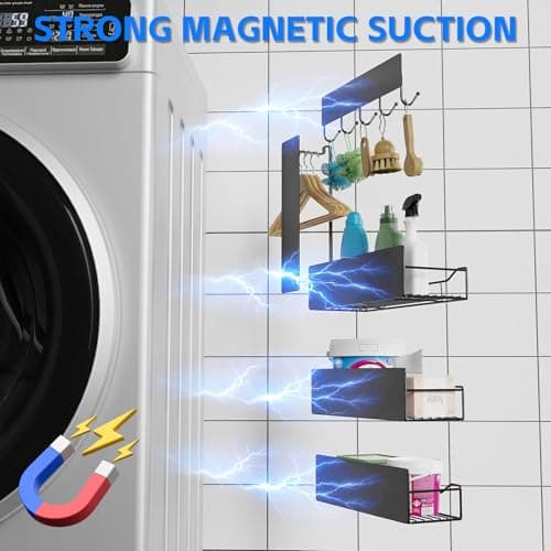 Magnetic Spice Rack for Refrigerator, 5 Pack Magnetic Fridge Organizer Shelves, Strong Magnet, No Drilling, Space Saving Shelf Organizer for Kitchen, Refrigerator & Laundry Room Storage (Grey) - Thumbnail 3
