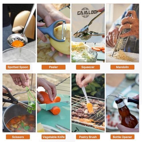 GAIALOOP Camping Cooking Utensils Set 32 PCS Camp Kitchen Cookware Kit with Organizer Bag, Portable RV Camping Essentials Camper Must Haves for Cookouts Open Fire Pit - Thumbnail 6
