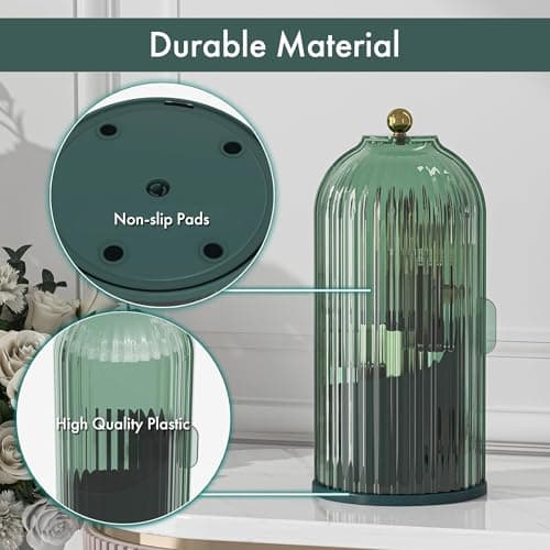 ZHUSSZHU Makeup Brush Holder with Lid Cosmetic Tools Organizer 360 Rotating Waterproof Dustproof Beauty Brushes Storage for Vanity, White Malachite green - Thumbnail 6