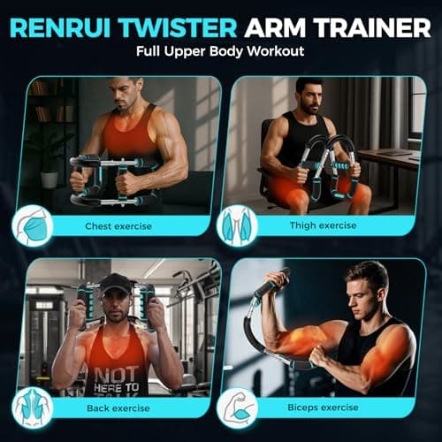 RENRUI Twister Arm Trainer Chest Workout Equipment for Men & Women, Adjustable 5 Resistance (40-130 lbs) Home Gym Strength Trainer with Anti-Slip Handles & Carry Bag (Blue&Sliver) - Thumbnail 5