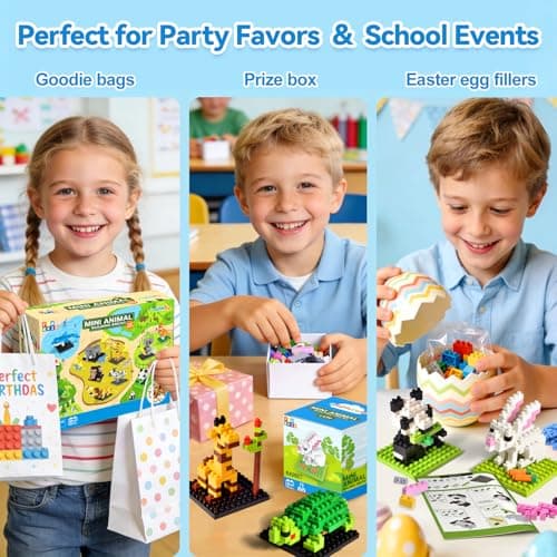 FUN LITTLE TOYS Mini Animal Building Blocks – 12 Pack, No Duplicates, Individually Boxed Zoo Sets for Kids 6-12, Party Favors, Classroom Prizes, Goodie Bag Stuffers & Easter Egg Fillers - Thumbnail 5
