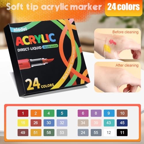 24 Colors Acrylic Paint Markers, Flexible Single Tip Paint Pens, Waterproof High Coloring Pens, for Rock Painting Wood Canvas Glass Metal Fabric, DIY Crafts School Art Supplies Kit, Gifts, Decoration - Thumbnail 6
