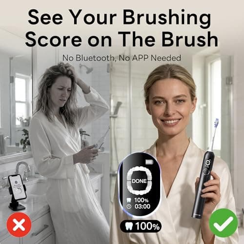 SAKYPRORAL AI Sonic Electric Toothbrush for Adults with Brushing Score & Smart Timer Display, 6-Zone Tracking, Rechargeable Whitening Brush with Soft Heads (Midnight Black) - Thumbnail 3