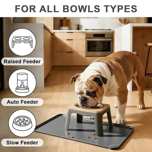 ESTHELLO Waterproof Pet Feeding Mats - Advanced Silicone Dog Food Mat Easy to Clean for Dog & Cat Bowls, 19''X12'' Premium Gray - Thumbnail 3