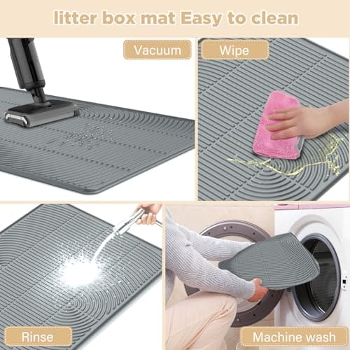 AMOK Cat Litter Mat, Extra Large Silicone Litter Box Mat 40" x 28", Waterproof Litter Trapping Mat for Cats, Durable and Easy to Clean, Grey - Thumbnail 5