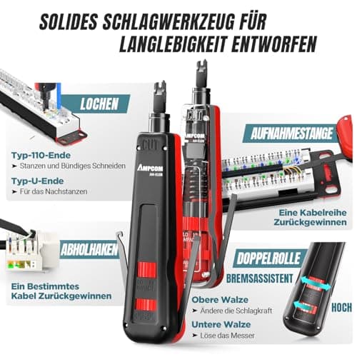 AMPCOM Ethernet Crimping Tool Kit 10-in-1 RJ45/RJ11 Network Tool Kit with RJ45 Tester for Cat6/Cat5e/Cat5 RJ45 Connectors, Includes 110 Punch Down Tool & Wire Stripper, Portable Waterproof Bag - Thumbnail 6