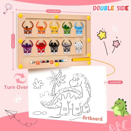 2 IN 1 Magnetic Color and Number Maze, Montessori Toys with Drawing Board for 3 4 5 Year Old, Wooden Magnet Balls Puzzles, Learning Educational Toys for Kids Toddlers Boys Girls Christmas Birthday - Thumbnail 2