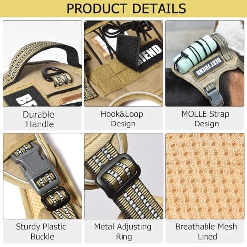 PET MARVEL Heavy Duty Dog Harness with Handle, No Pull Adjustable Outdoor Vest with Metal Buckles, MOLLE Panel & Reflective Strips for Medium Large Dogs - Thumbnail 2