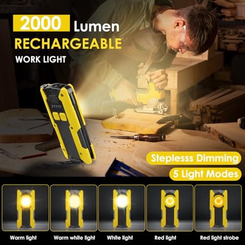 Rechargeable LED Work Light, OTYTY 40W 2000LM Magnetic Work Light Battery Powered Portable Flood Light with Gooseneck Flashlight for Car Repairing, Camping, Inspection - Thumbnail 3