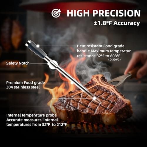 Smart Bluetooth Wireless Meat Thermometer, Long-Range Digital Food Thermometer with 1000°F Heat Resistance, App-Controlled for BBQ, Grill, Smoker, Oven, Air Fryer, Steak, Chicken, Turkey - Thumbnail 5